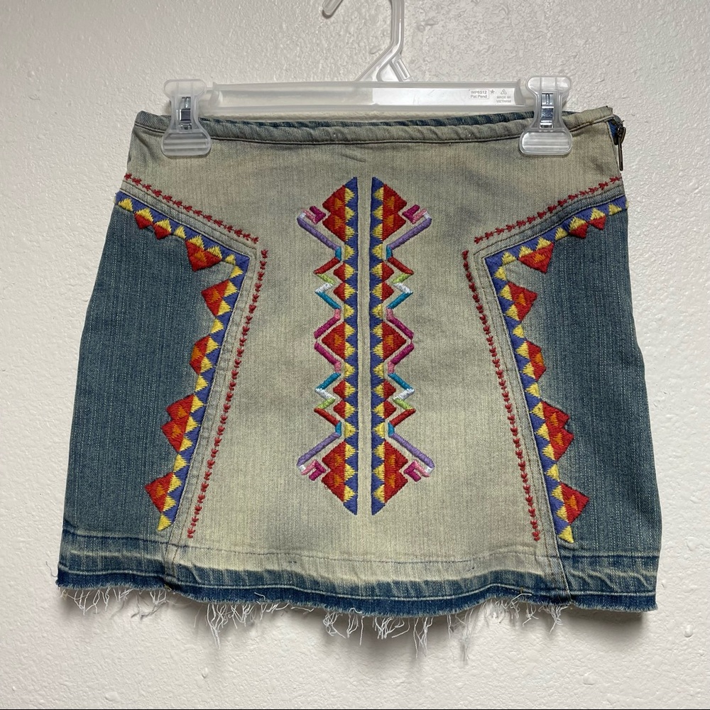 Signature8 Aztec embroidery denim skirt